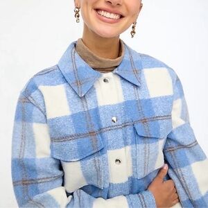 J Crew sz S blue Long Line Jacket in white blue shacket VGUC